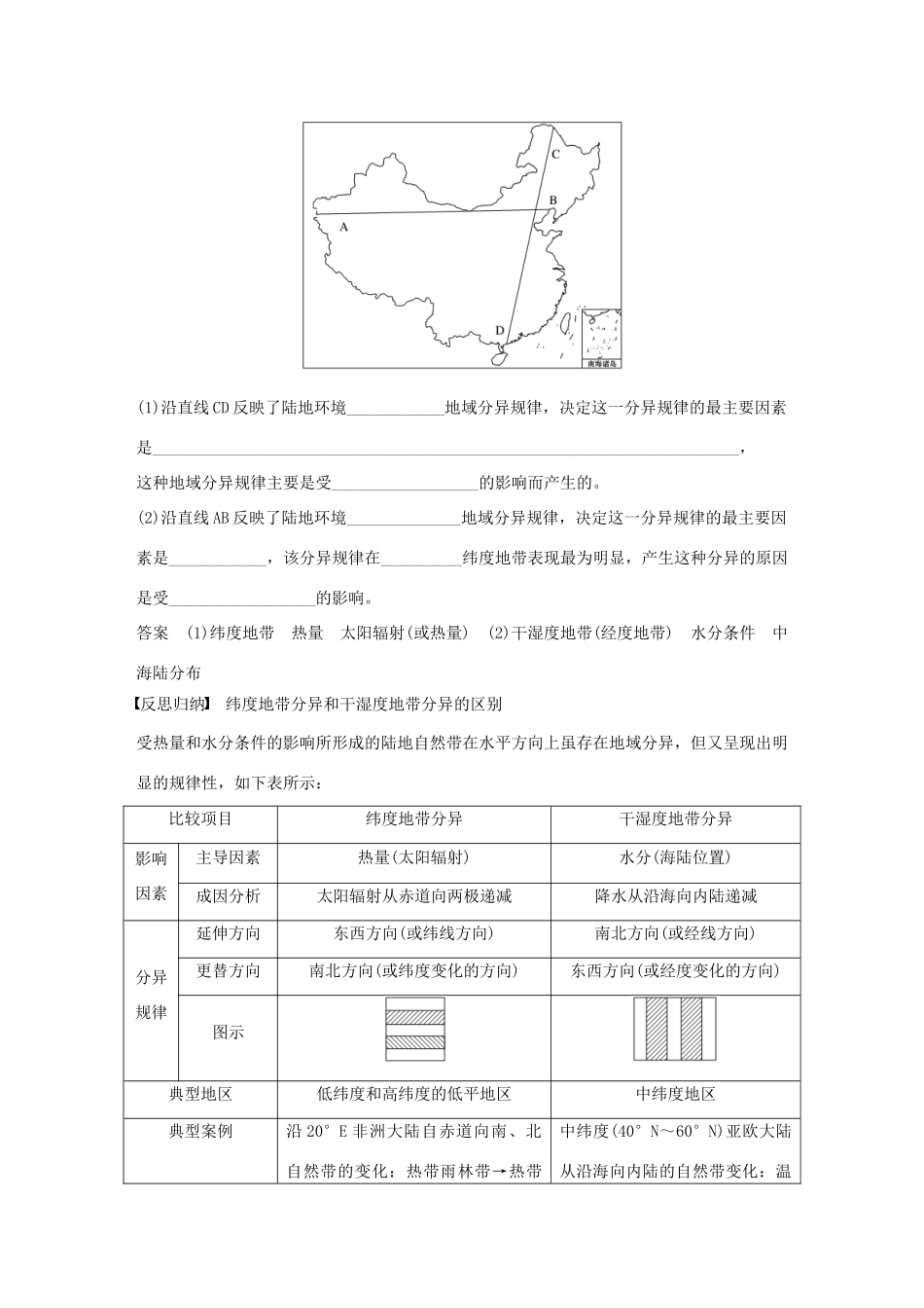 高中地理 第三章 第三节 地球表层差异性的表现及地域分异的基本规律（第1课时）导学案 湘教版必修1-湘教版高一必修1地理学案_第2页