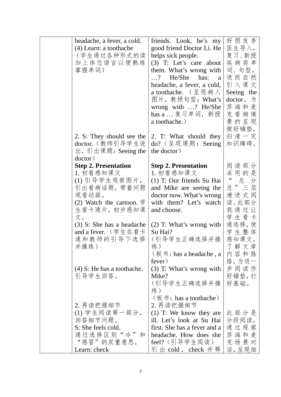 五年级上Unit4丹徒实验学校魏志坚“Seeingthedoctor”教学设计_第2页