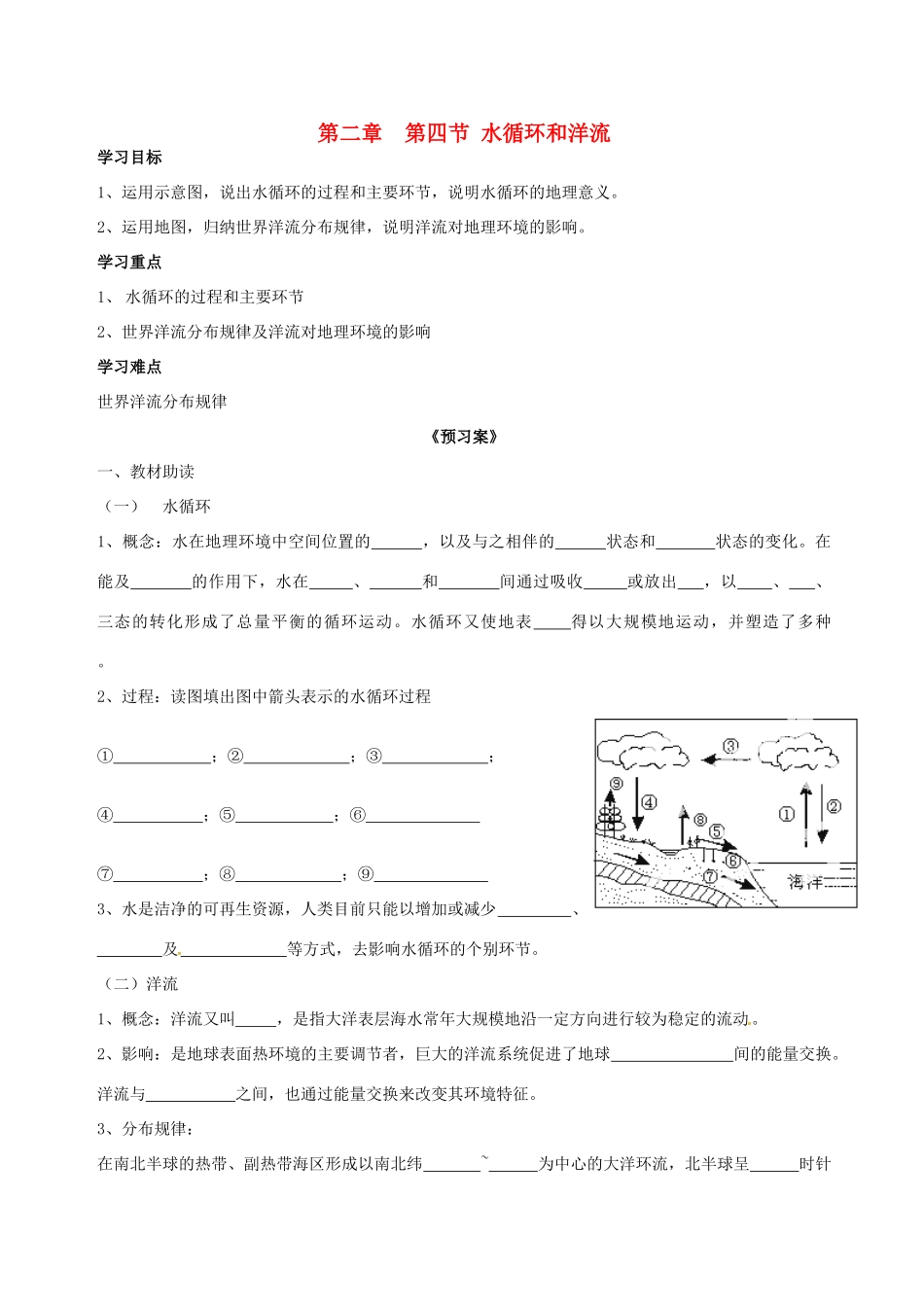 高中地理 2.4水循环和洋流学案 湘教版必修1-湘教版高一必修1地理学案_第1页