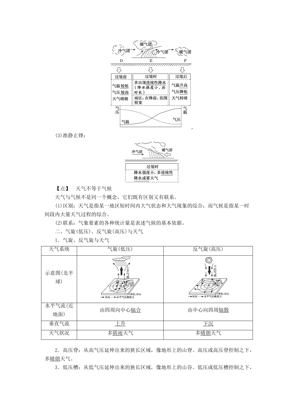 高考地理一轮复习 模块一 第二单元 从地球圈层看地理环境 第四讲 常见天气系统学案（含解析）鲁教版-鲁教版高三全册地理学案_第2页