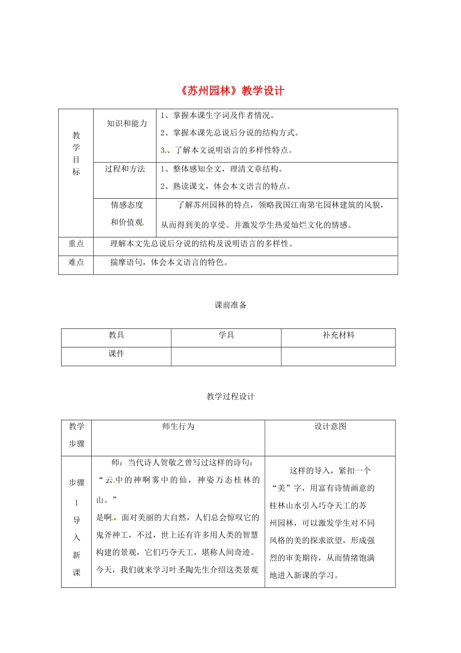 山东省宁津县保店中学八年级语文 《苏州园林》教案 人教新课标版_第1页
