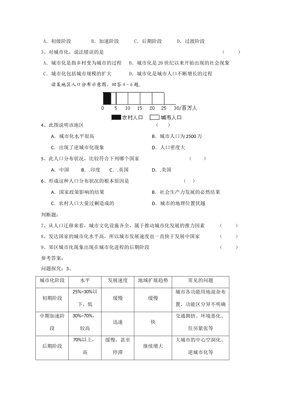 高一地理 2.3城市化（一）学案 中图版_第3页