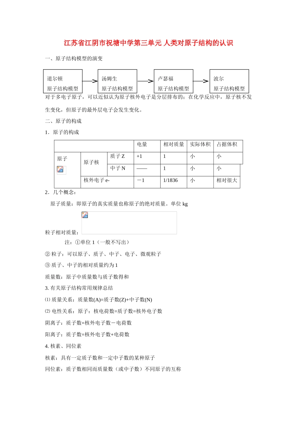 高中化学：1.3 人类对原子结构的认识 学案（苏教版必修1）_第1页