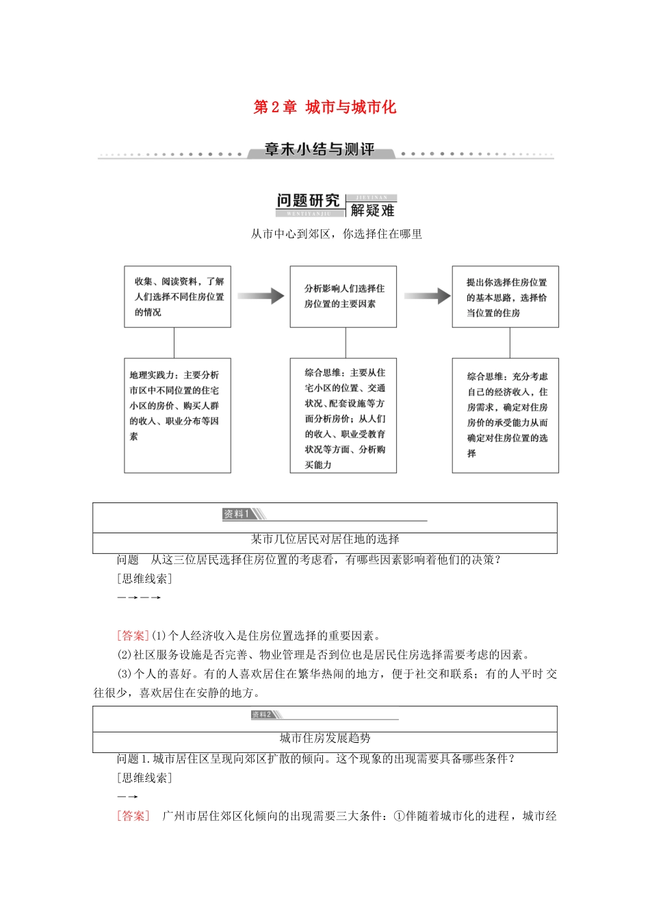 高中地理 第2章 城市与城市化章末小结与测评学案 新人教版必修2-新人教版高一必修2地理学案_第1页