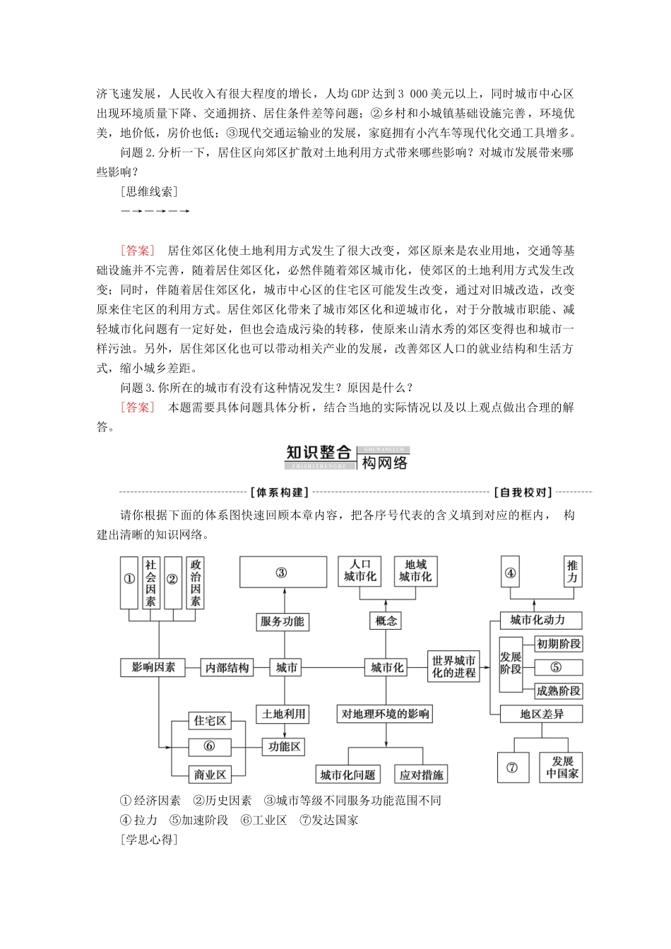 高中地理 第2章 城市与城市化章末小结与测评学案 新人教版必修2-新人教版高一必修2地理学案_第2页