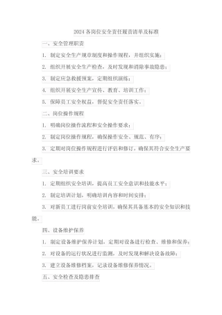 2024各岗位安全责任履责清单及标准 