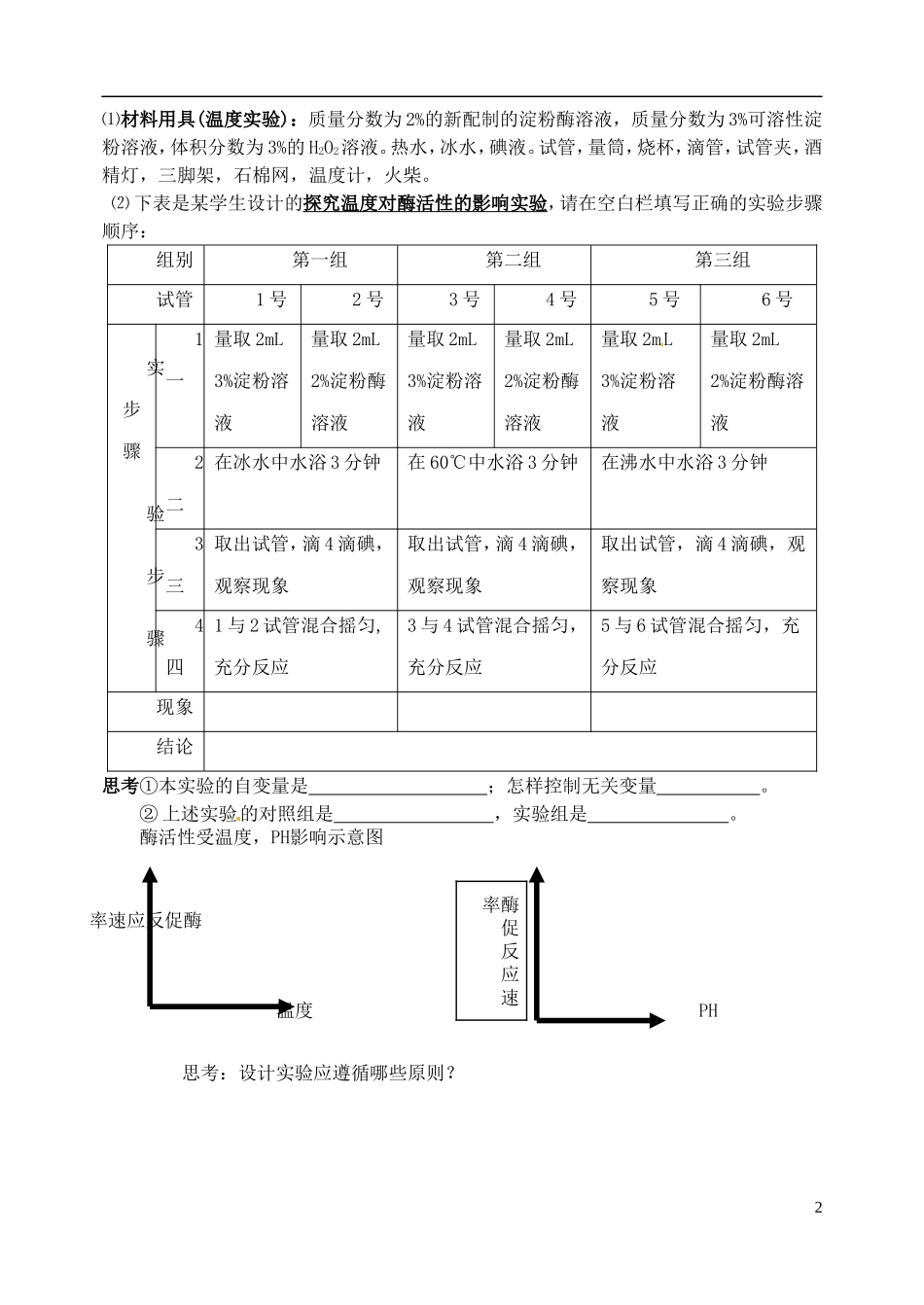 河北省邯郸市临漳县第一中高一生物 第五章第1节 降低化反应活化能的酶第二课时导学案 新人教版_第2页