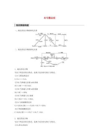 高中化学 专题4 硫、氮和可持续发展本专题总结学案 苏教版必修1-苏教版高中必修1化学学案