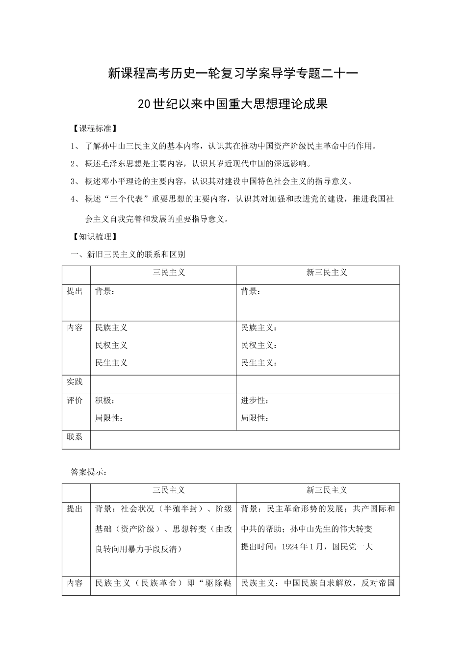 高考历史一轮复习学案导学专题二十一20世纪以来中国重大思想理论成果_第1页