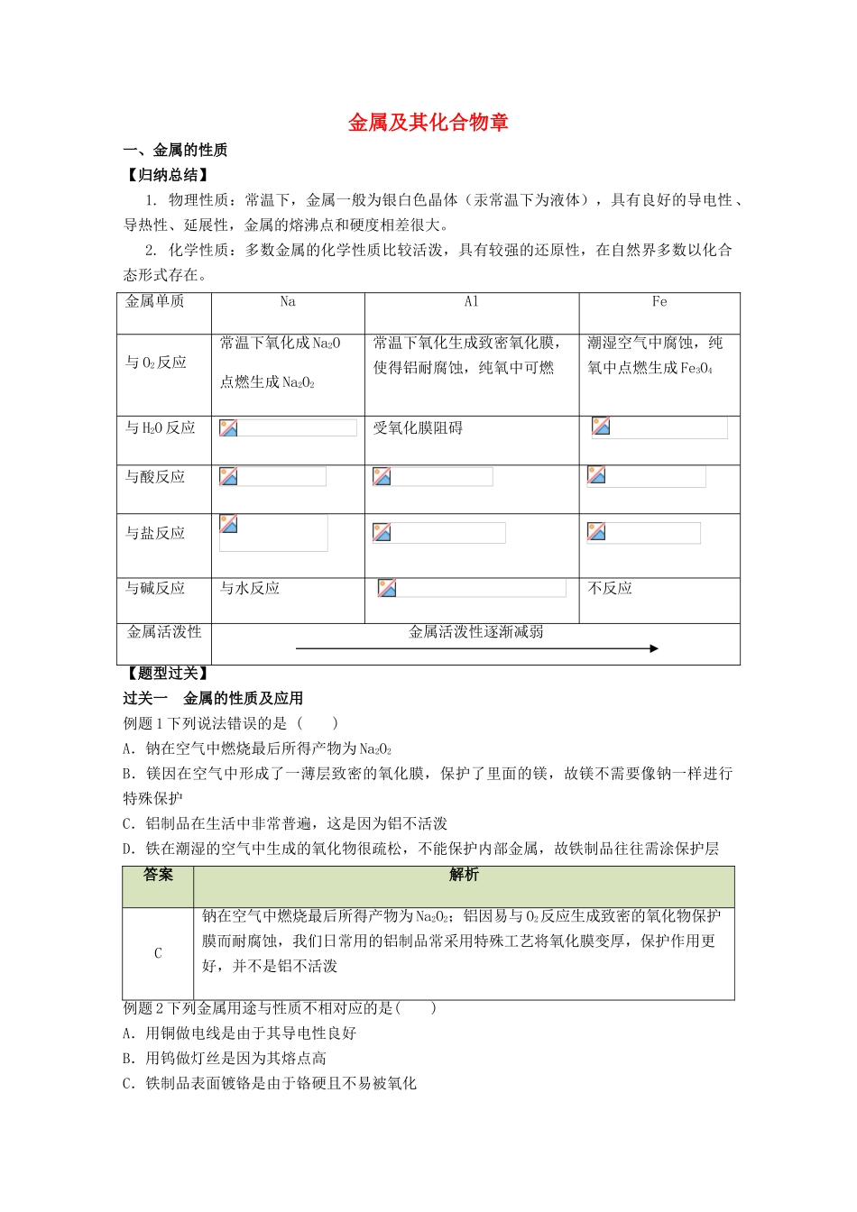高中化学 第三章 金属及其化合物章末复习学案 新人教版必修1-新人教版高一必修1化学学案_第1页