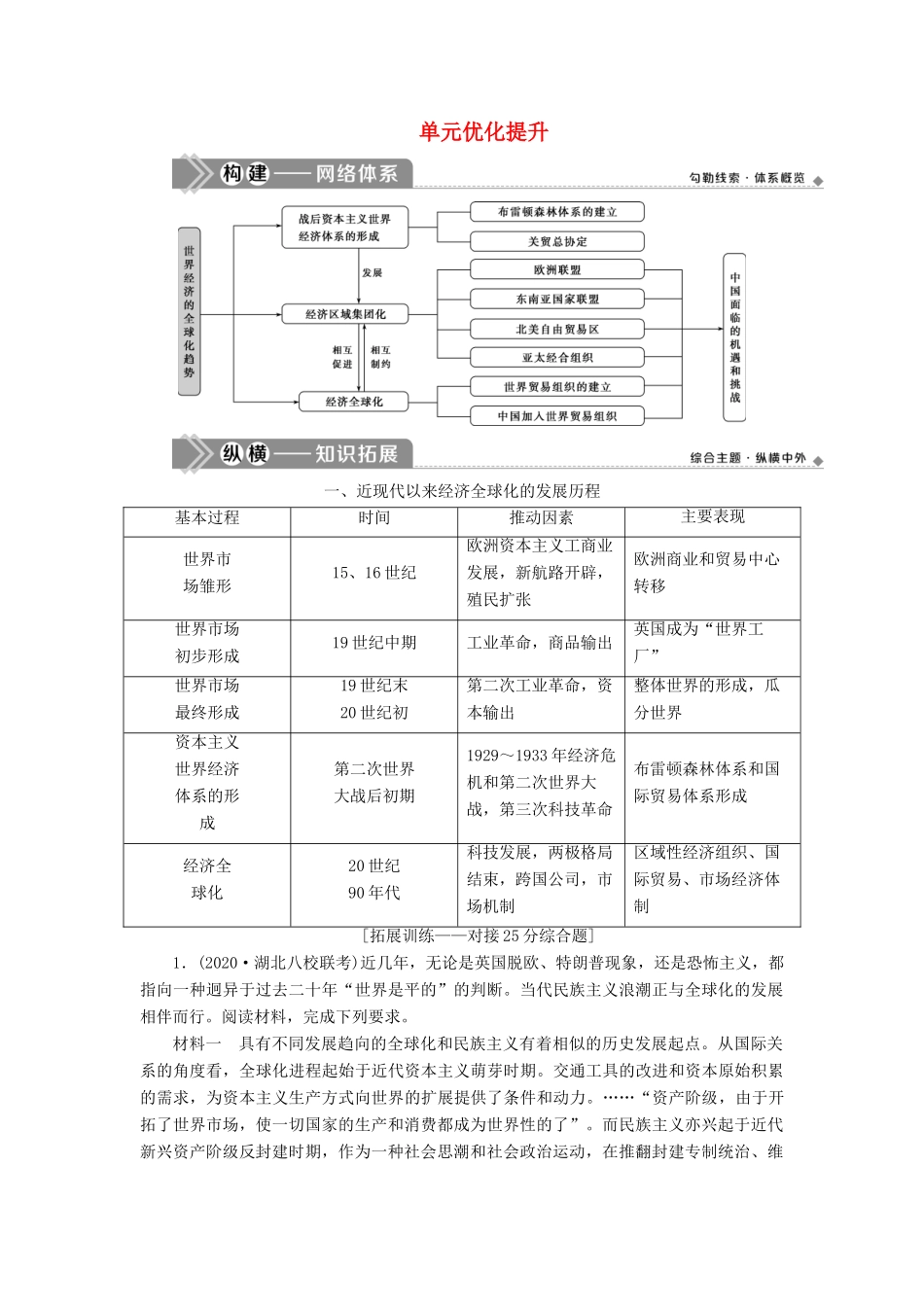 高考历史一轮复习 第十一单元 世界经济的全球化趋势单元优化提升学案 岳麓版-岳麓版高三全册历史学案_第1页
