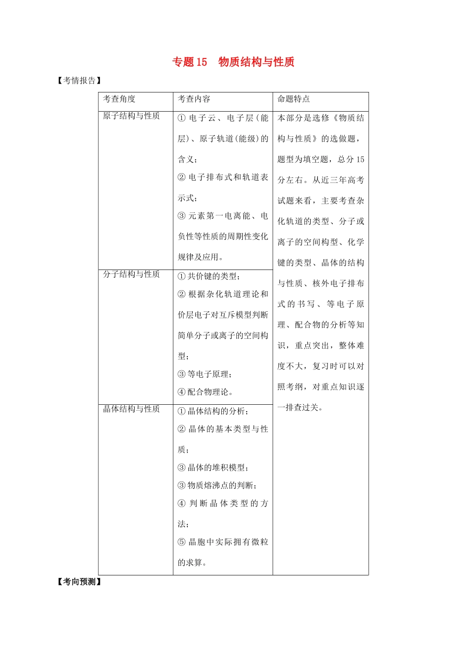 高考化学二轮复习 专题15 物质结构与性质考点讲解学案-人教版高三全册化学学案_第1页