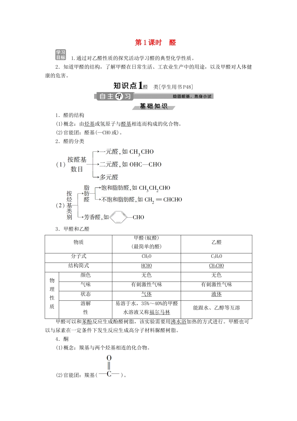 高中化学 专题4 烃的衍生物 第三单元 醛羧酸 第1课时 醛学案 苏教版选修5-苏教版高二选修5化学学案_第1页