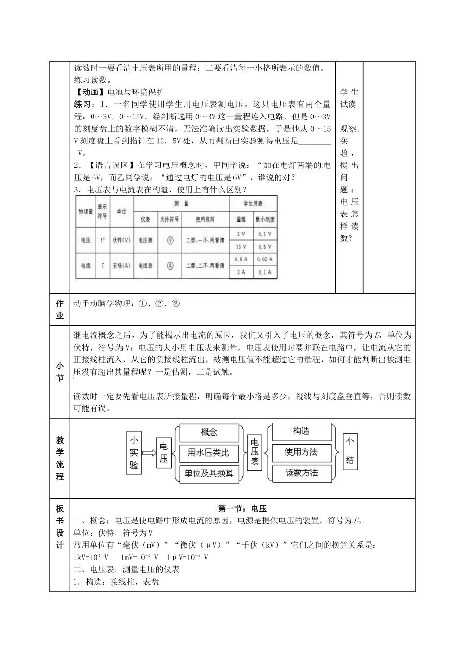 辽宁省锦州市锦州中学九年级物理全册《电压》教案 新人教版_第3页