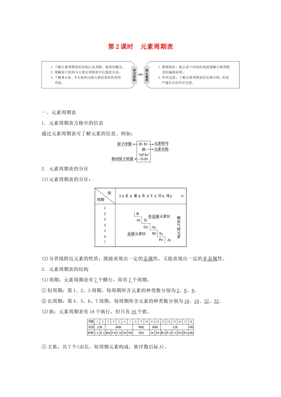 高中化学 第1章 原子结构与元素周期律 第2节 元素周期律和元素周期表 第2课时 元素周期表学案 鲁科版必修2-鲁科版高一必修2化学学案_第1页