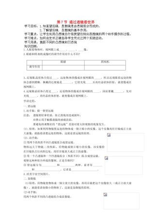 青海省西宁市八年级物理《通过透镜看世界》教案