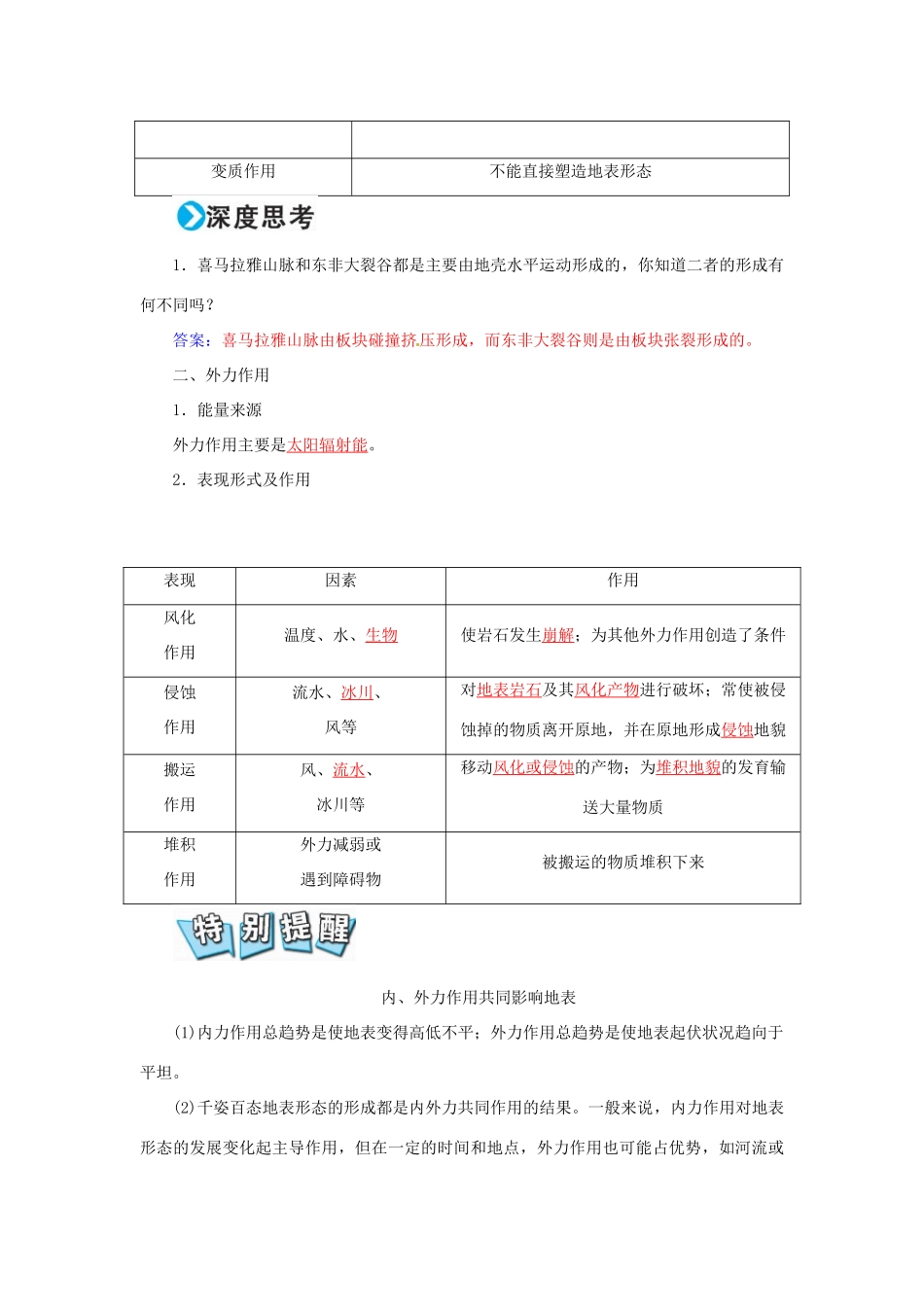 高考地理一轮复习 第一部分 自然地理 第5章 地表形态的塑造 14 营造地表形态的力量学案-人教版高三全册地理学案_第2页