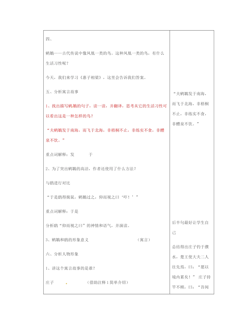 九年级语文下册《20 庄子故事两则》惠子相梁教学设计 新人教版-新人教版初中九年级下册语文教案_第3页
