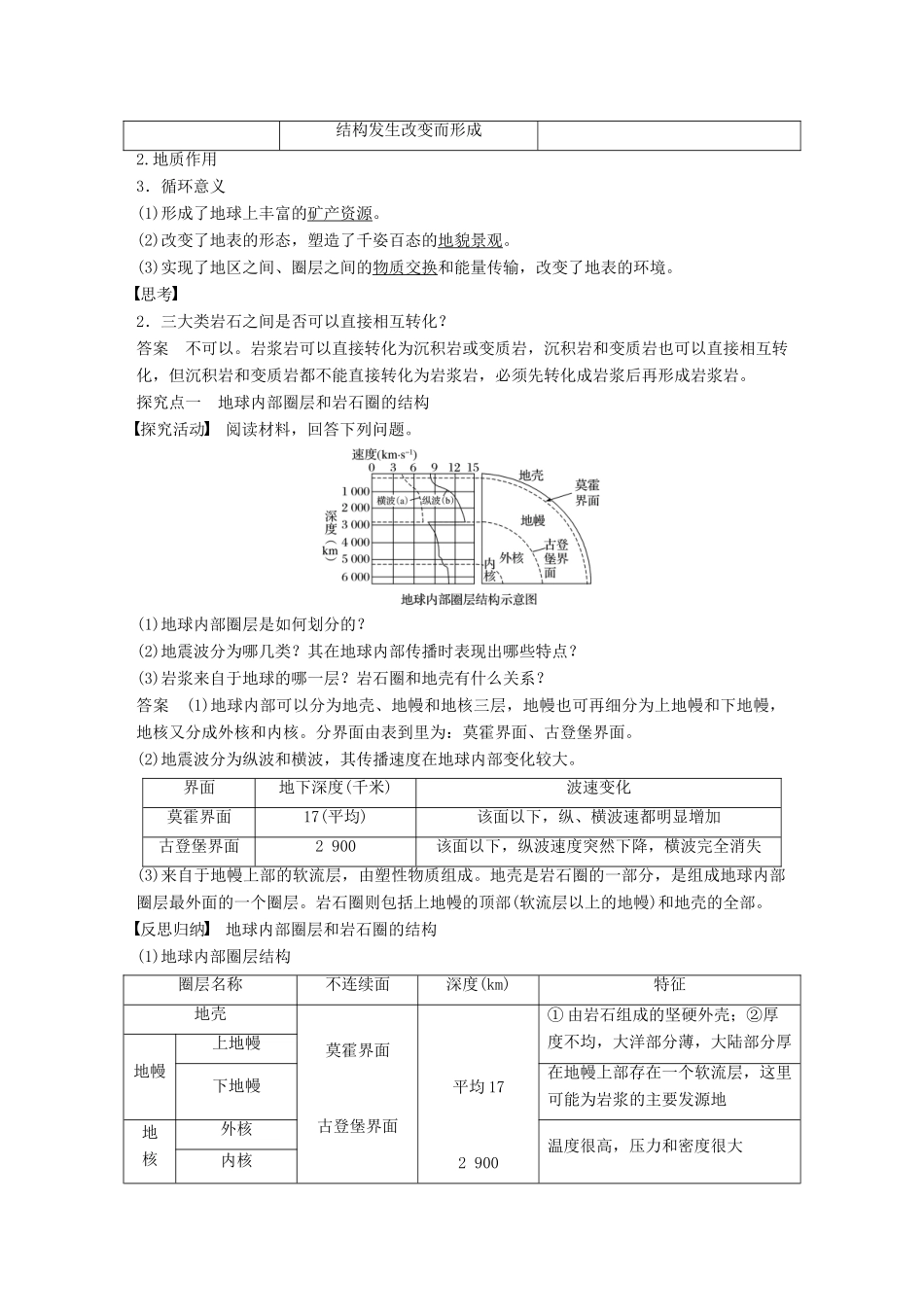 高中地理 第二单元 第一节 课时1 地球内部圈层和岩石圈的结构 岩石圈的组成与物质循环导学案 鲁教版必修1-鲁教版高一必修1地理学案_第2页