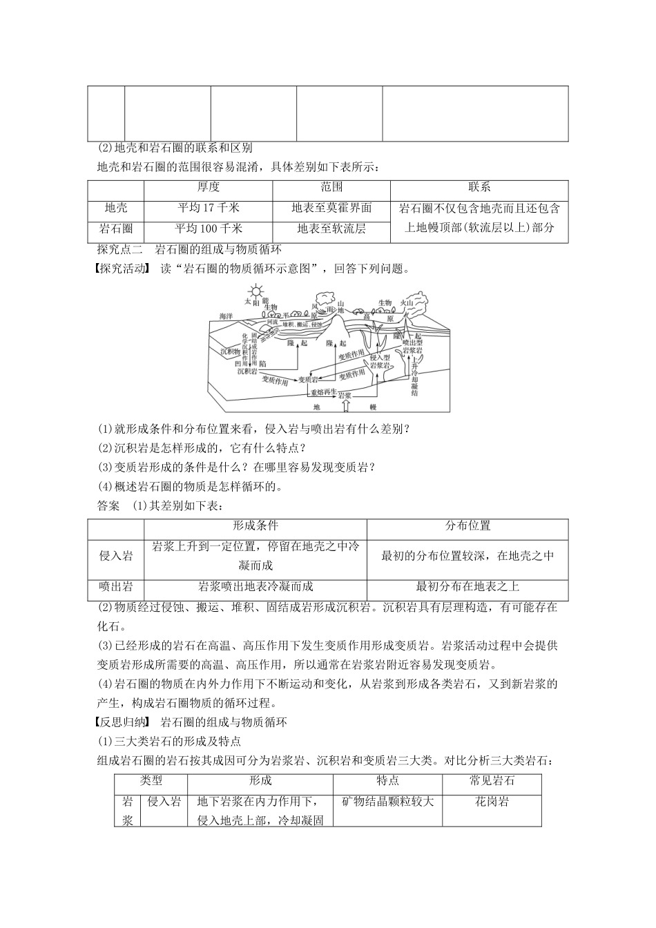 高中地理 第二单元 第一节 课时1 地球内部圈层和岩石圈的结构 岩石圈的组成与物质循环导学案 鲁教版必修1-鲁教版高一必修1地理学案_第3页