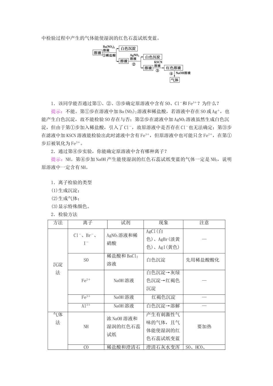 高中化学 第3章 物质在水溶液中的行为 第4节 第2课时 离子反应的应用学案 鲁科版选择性必修1-鲁科版高中选择性必修1化学学案_第3页