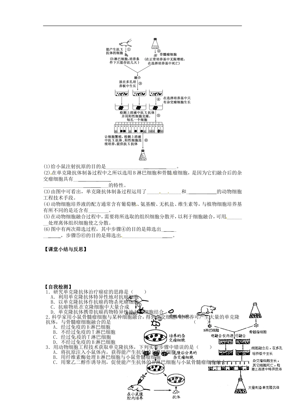 河北省唐山市开滦第二中学高中生物 2.2.2 动物细胞融合与单克隆抗体导学案 新人教版选修3_第3页