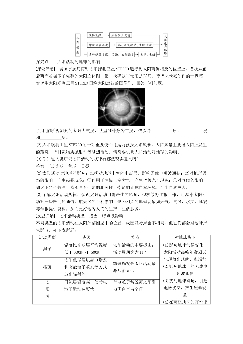 高中地理 第一章 第二节 太阳对地球的影响导学案 中图版必修1-中图版高一必修1地理学案_第3页