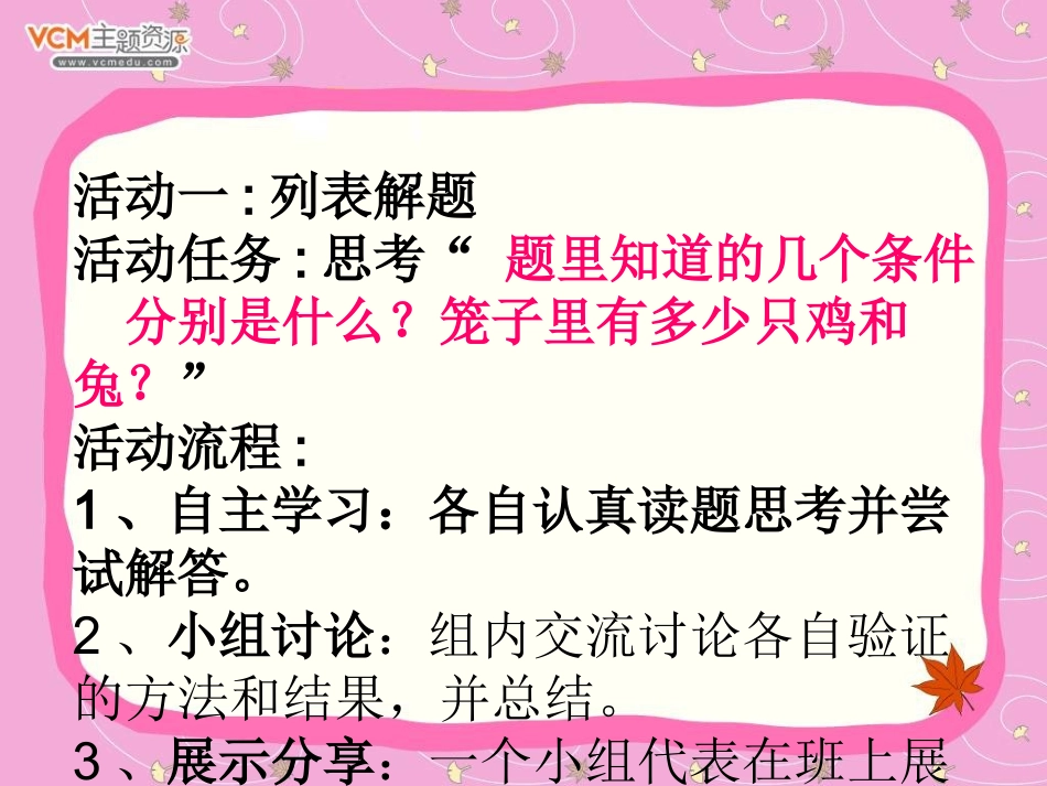 小学数学2011版本小学四年级四年级数学下册第九章-鸡兔同笼-课件_第3页