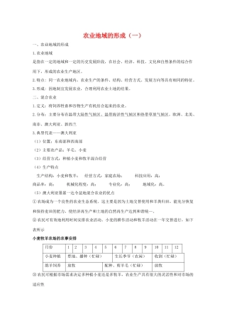 高三地理学案：农业地域的形成（一） 旧人教版大纲版