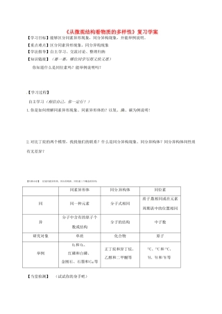 高中化学《1.3从微观结构看物质的多样性》复习学案 苏教版必修2-苏教版高一必修2化学学案