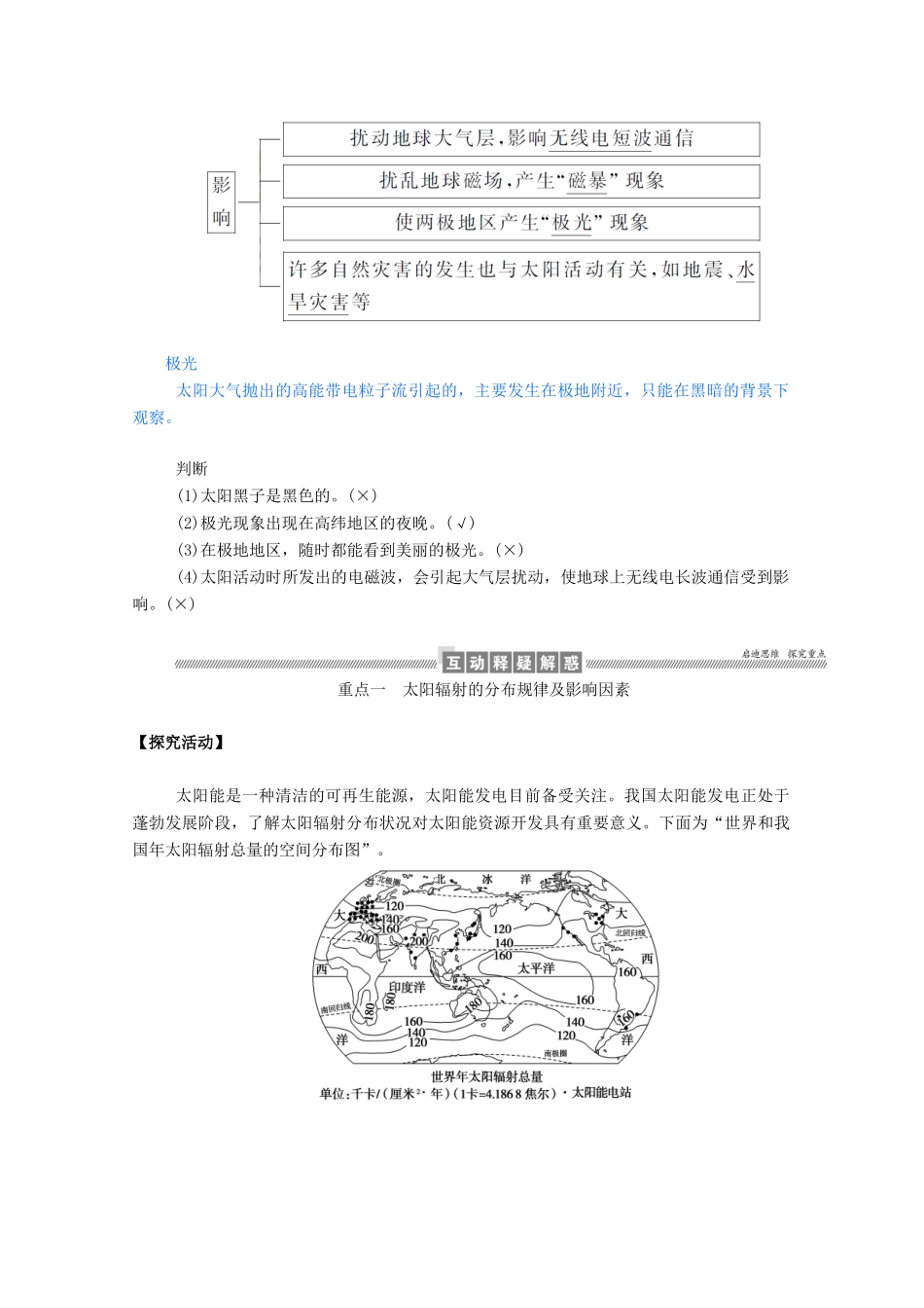 高中地理 第一章 行星地球 1.2 太阳对地球的影响学案（含解析）新人教版必修1-新人教版高一必修1地理学案_第3页