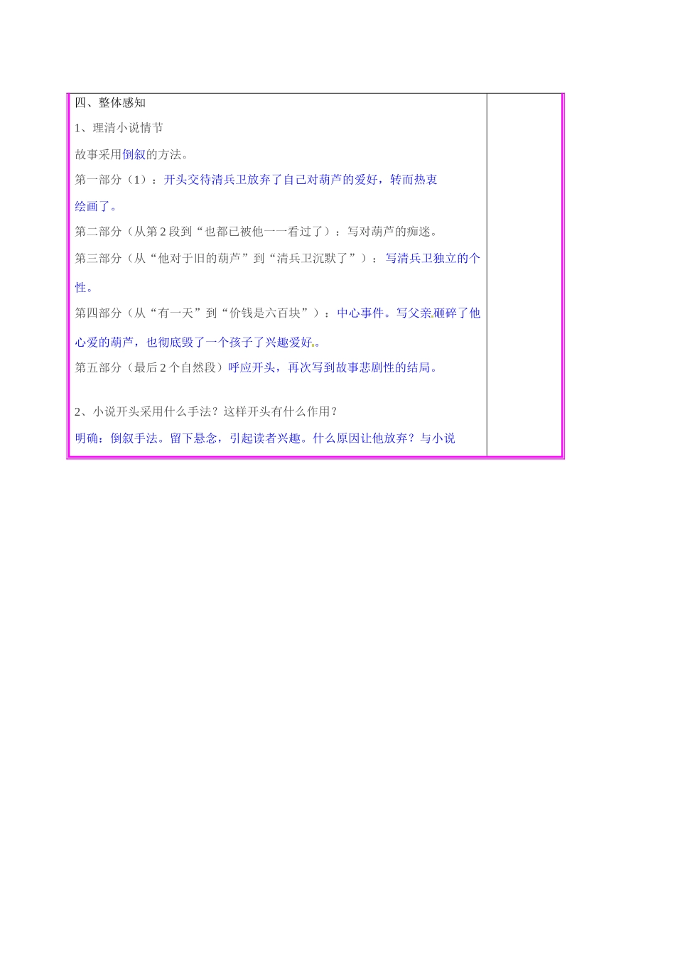 湖南省张家界市慈利县赵家岗土家族乡中学九年级语文上册 第8课《清兵卫与葫芦》第1课时教案 语文版_第2页
