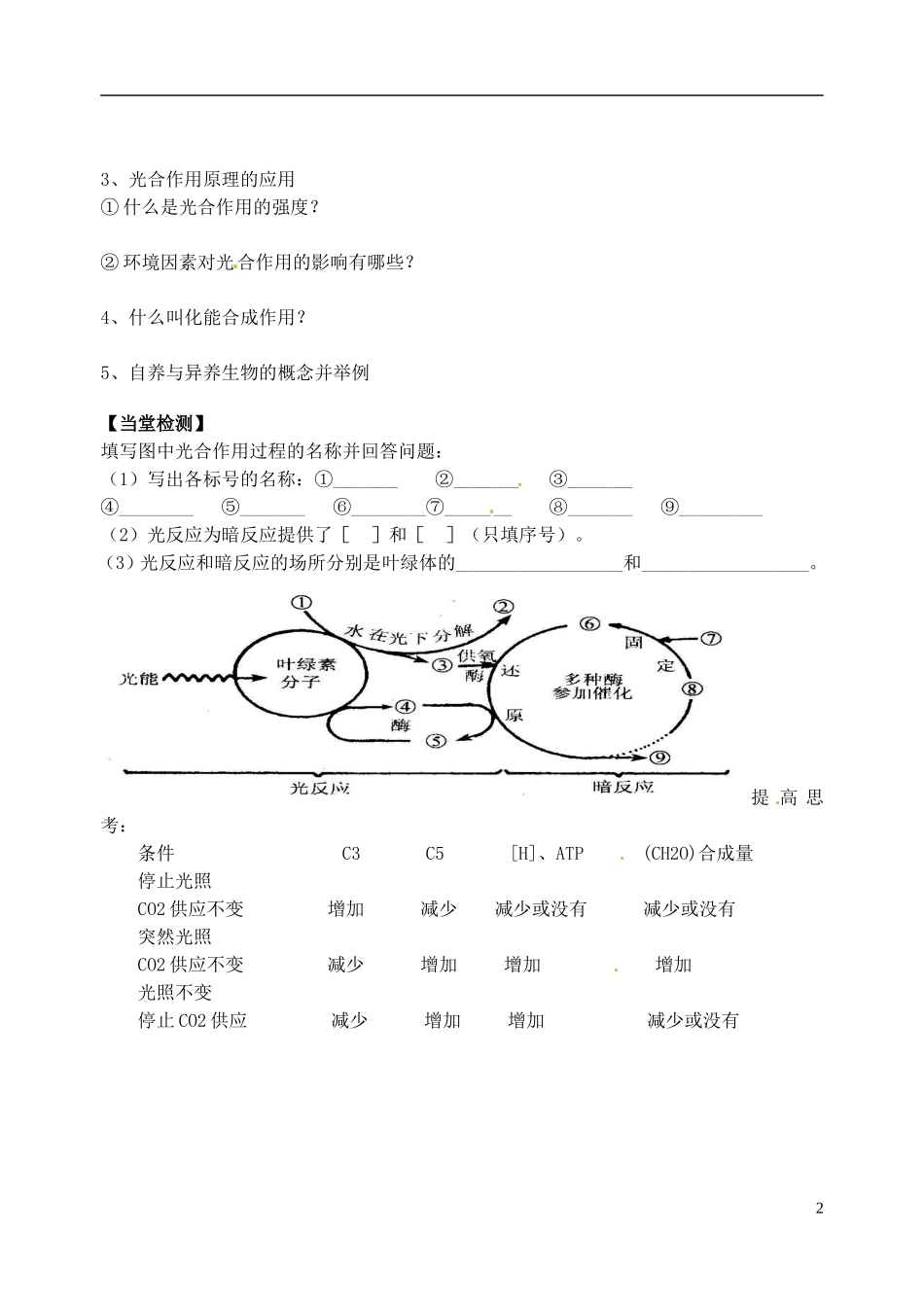 河北省邯郸市临漳县第一中高一生物 第五章第4节 能量之源 光与光合作用（第二课时）导学案 新人教版_第2页