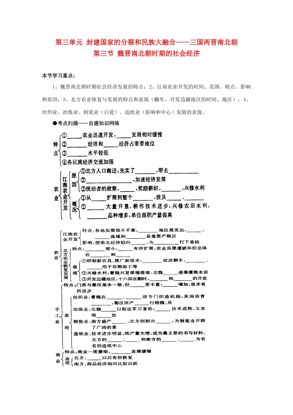 高三历史：3.2《魏晋南北朝时期的民族融合》学案（1）（旧人教版）_第1页