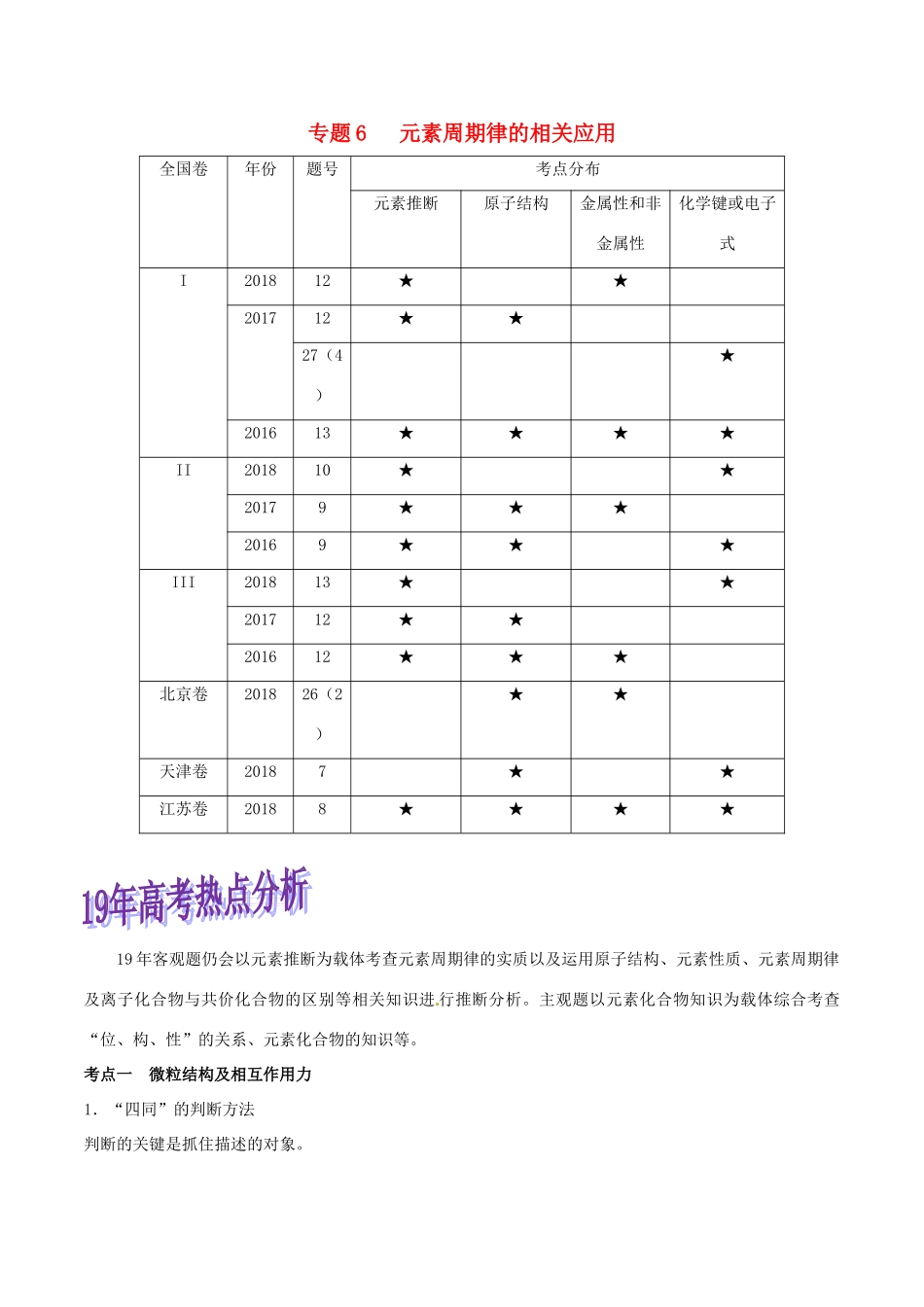 高考化学命题热点提分攻略 专题06 元素周期律的相关应用难点突破学案-人教版高三全册化学学案_第1页