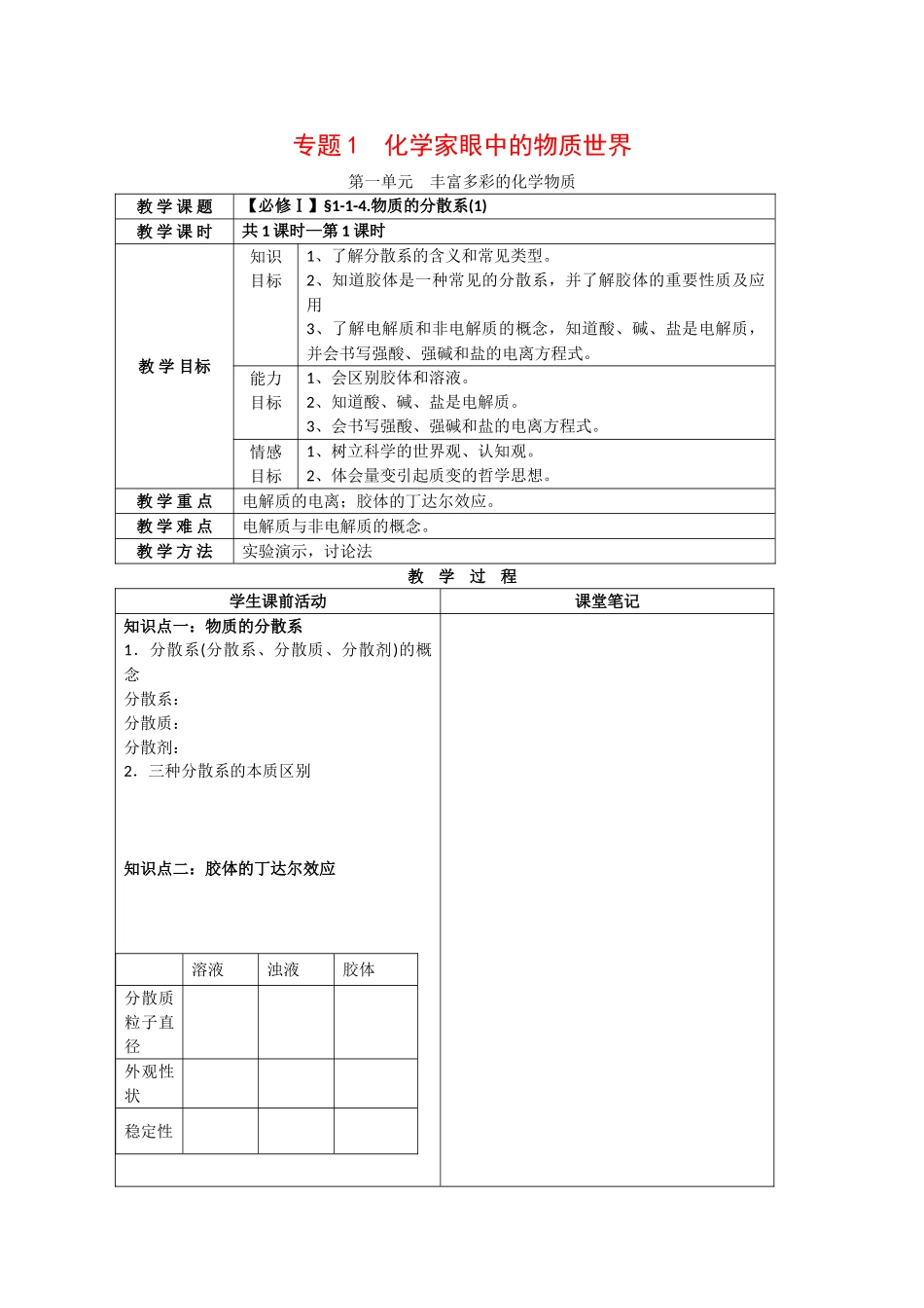 高一化学：1.1.4《物质的分散系》学案苏教版_第1页