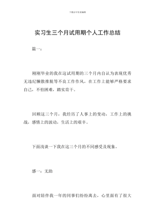 实习生三个月试用期个人工作总结
