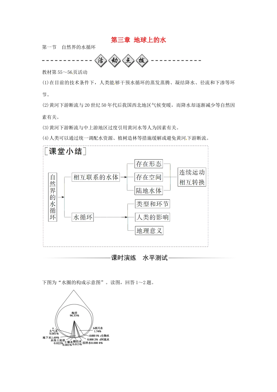 高中地理 第三章 第一节 自然界的水循环练习 新人教版必修1-新人教版高一必修1地理学案_第1页