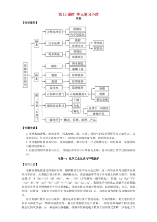 高中化学 化学与资源开发利用（第13课时）单元复习小结三案一课学案 新人教版选修2-新人教版高二选修2化学学案