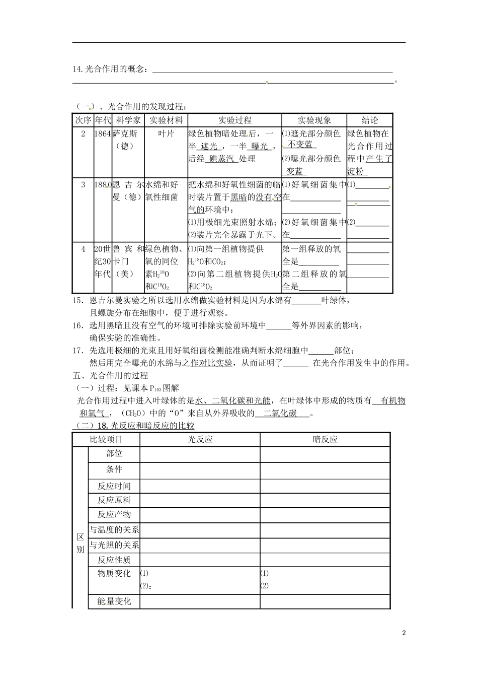 河北邯郸市第四中学高中生物 5.4能量之源 光与光合作用学案 新人教版必修1_第2页