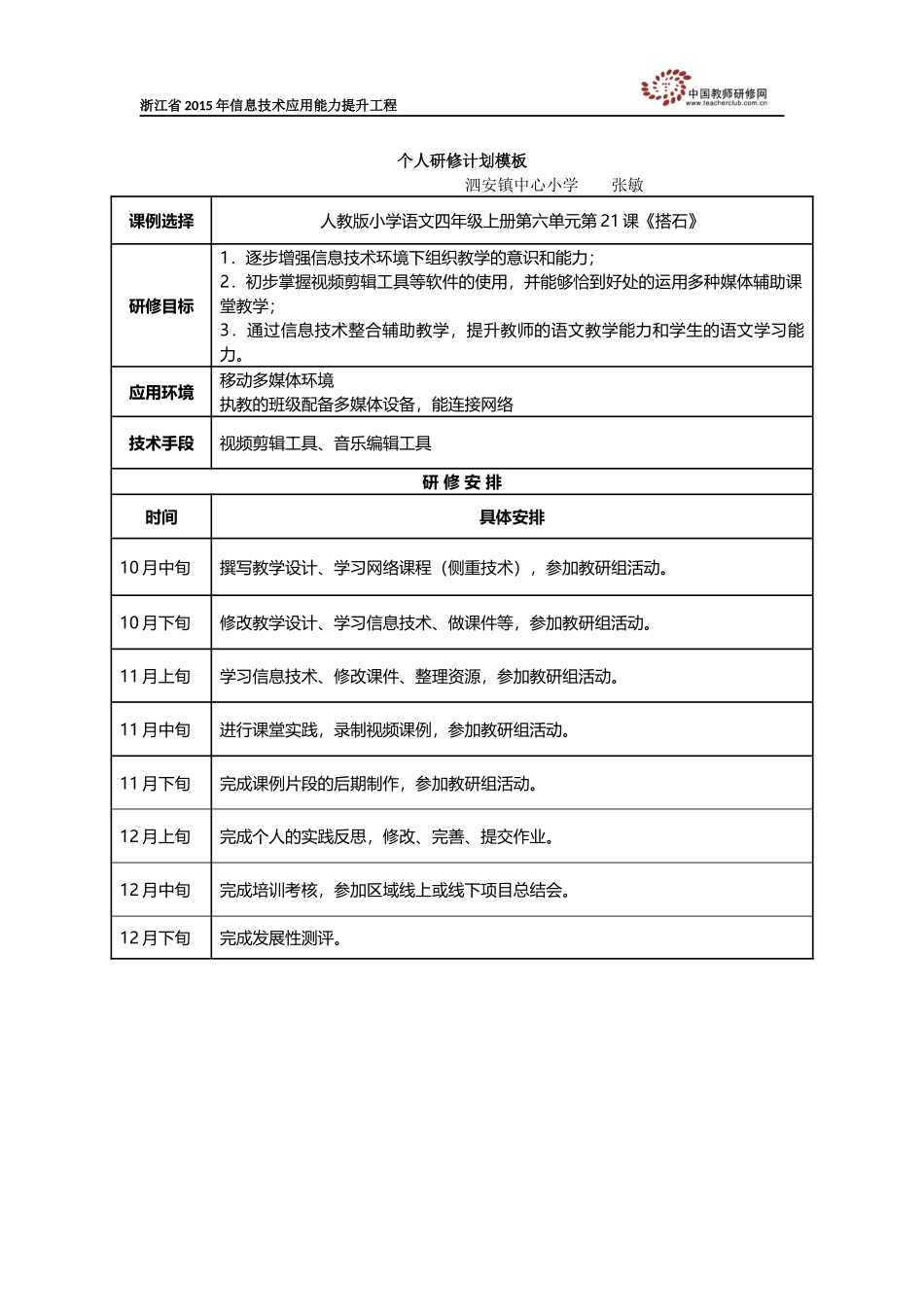 张敏：个人研修计划模板_第1页