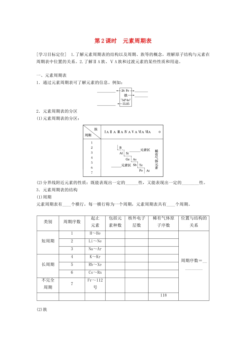 高中化学 第1章 原子结构与元素周期律 1.2.2 元素周期表学案 鲁科版必修2-鲁科版高一必修2化学学案_第1页