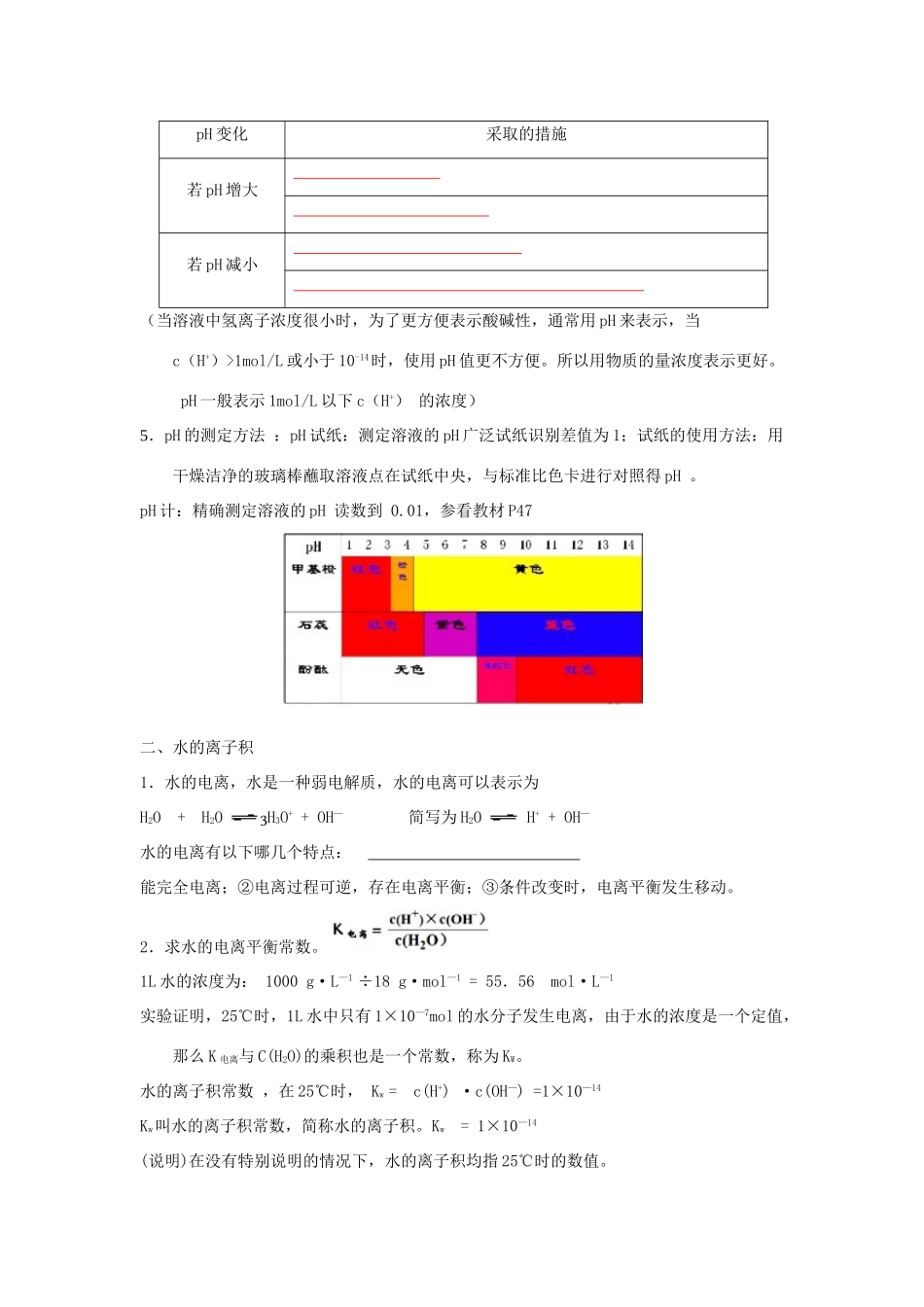 高中化学 第03章 水溶液中的离子平衡 专题3.2.1 水的电离与溶液的酸碱性导学案 新人教版选修4-新人教版高二选修4化学学案_第2页