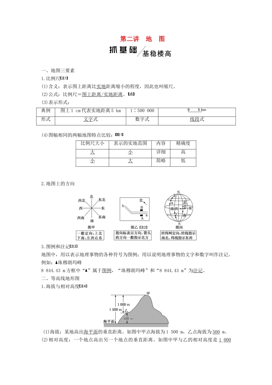 高考地理一轮复习 模块一 第一单元 从宇宙看地球（含地球和地图）第二讲 地图学案（含解析）鲁教版-鲁教版高三全册地理学案_第1页
