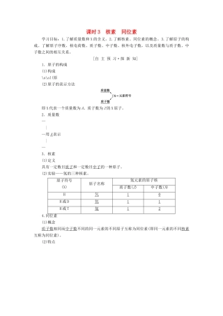 高中化学 第1章 物质结构元素周期律 第1节 元素周期表 课时3 核素 同位素学案 新人教版必修2-新人教版高一必修2化学学案