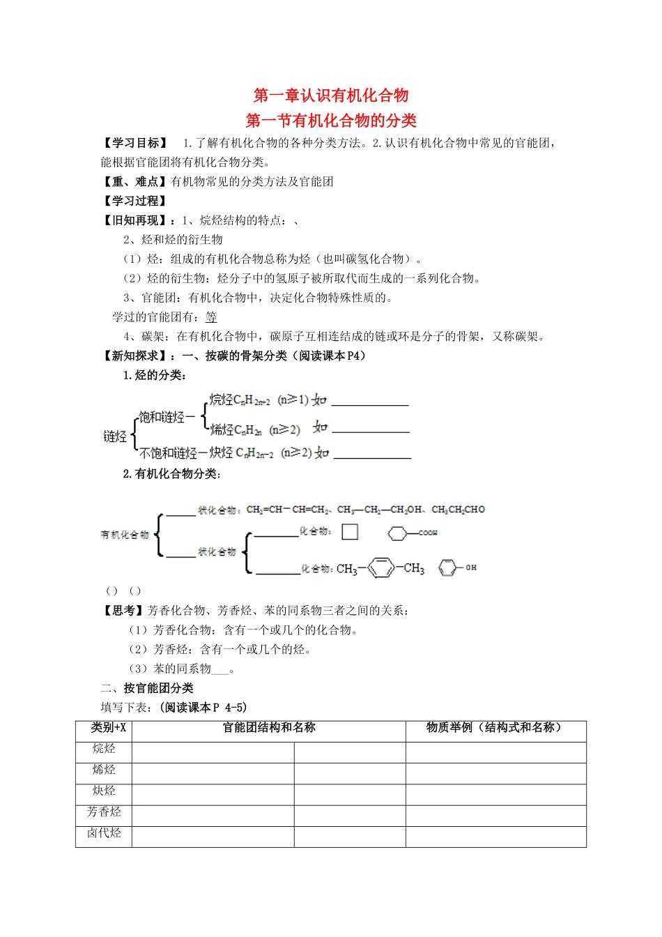 高中化学 第一章 认识有机化合物 1.1 有机化合物的分类学案 新人教版选修5-新人教版高二选修5化学学案_第1页