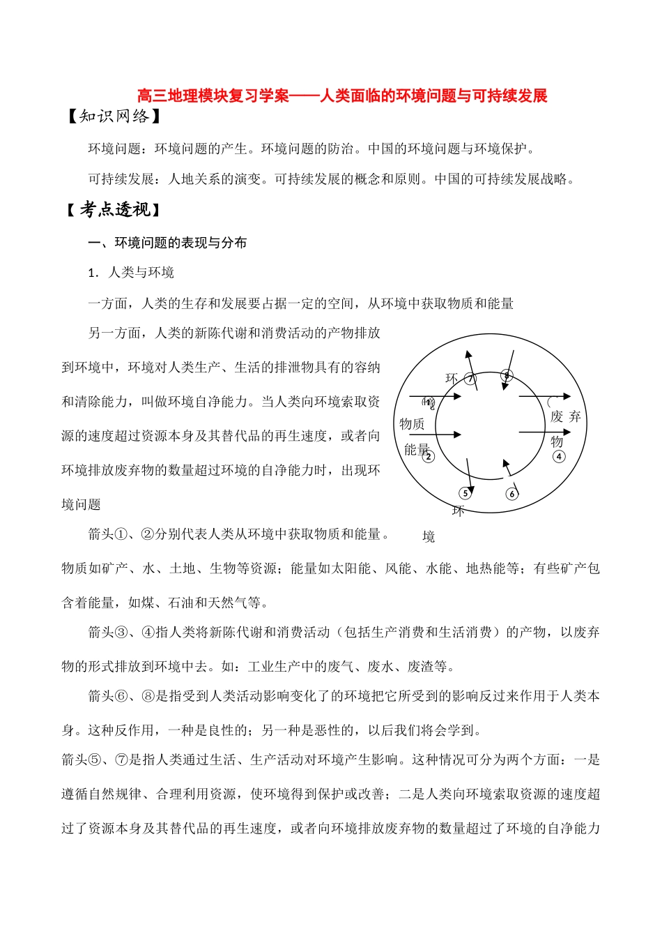 高三地理模块复习学案——人类面临的环境问题与可持续发展_第1页