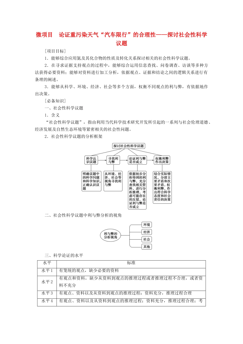 高中化学 第3章 物质的性质与转化 微项目 论证重污染天气“汽车限行”的合理性——探讨社会性科学议题学案 鲁科版必修第一册-鲁科版高中第一册化学学案_第1页