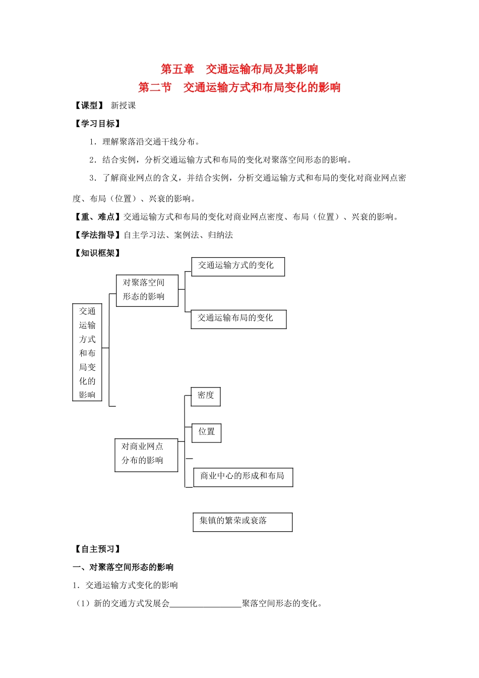 高中地理 第五章 交通运输布局及其影响 5.2 交通运输方式和布局变化的影响学案（无答案）新人教版必修2-新人教版高一必修2地理学案_第1页