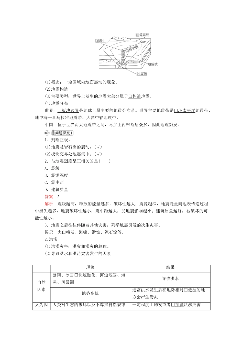 高中地理 第四单元 从人地作用看自然灾害 第一节 自然灾害的成因学案 鲁教版必修1-鲁教版高一必修1地理学案_第2页